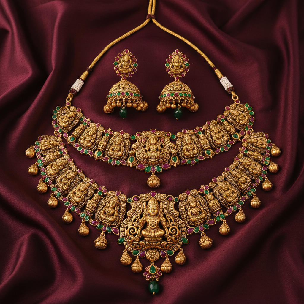 Temple bridal jewellery set gold plated