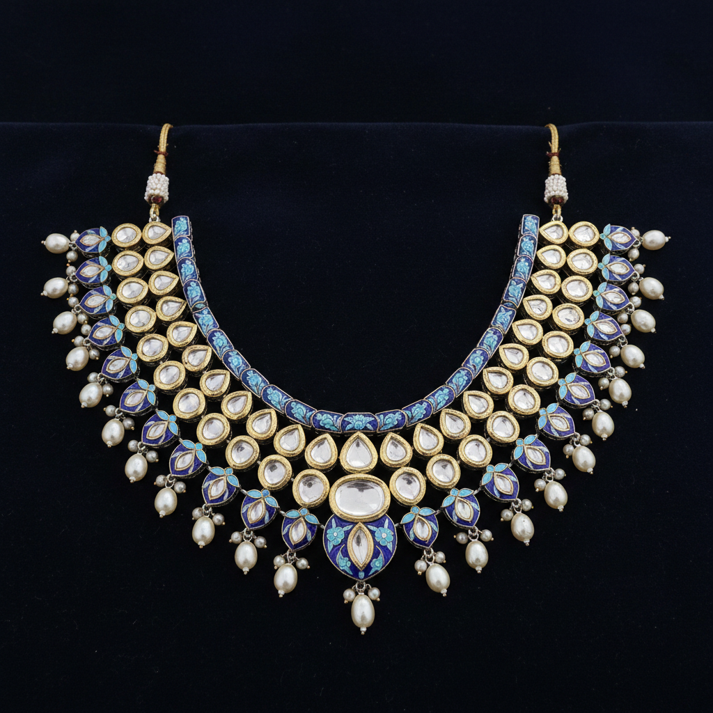 Polki layered necklace with meenakari enamel